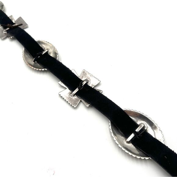 VINTAGE 1993 - Navajo Silver & black Leather Concho unisex Belt main image 6